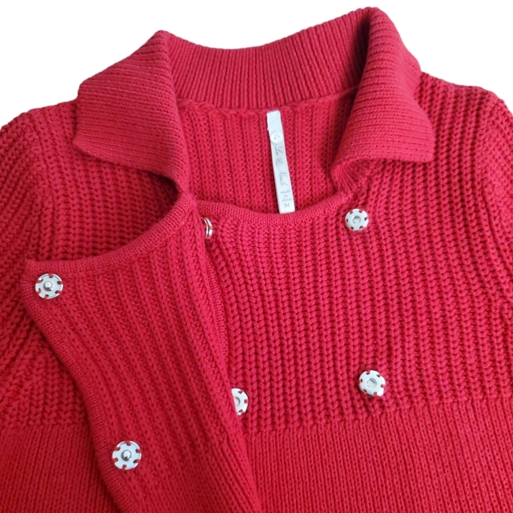 Women's Leo & Nicole Cotton knit cardigan. Red. MED - Picture 4 of 12